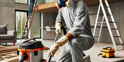 DALL·E 2025-03-04 11.20.09 - A professional cleaner performing a post-construction cleaning in a newly built modern home. The cleaner is wearing protective gear, including gloves